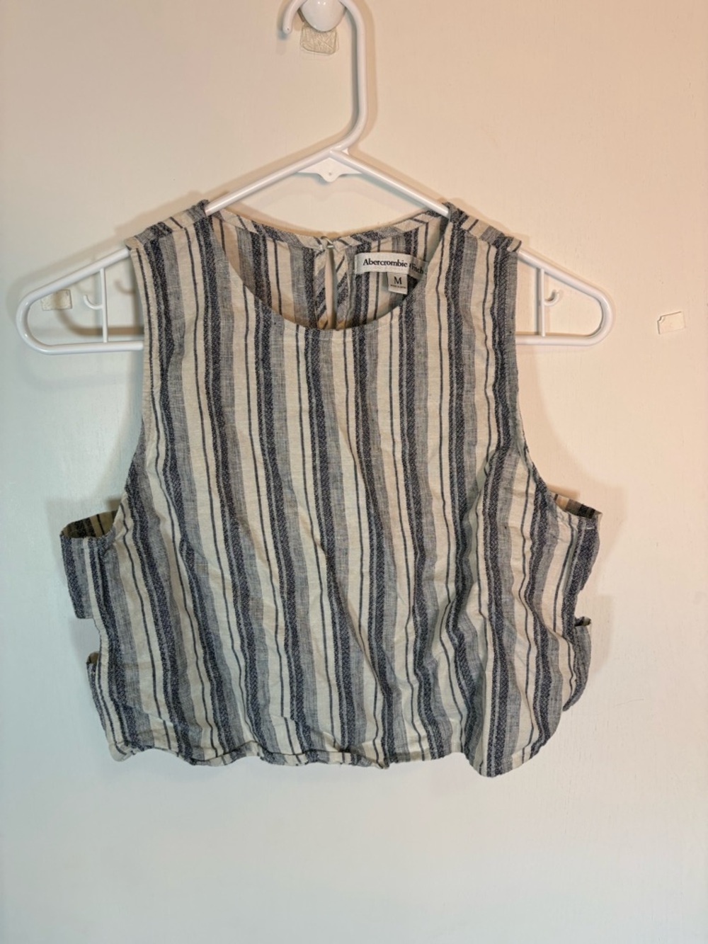 Abercrombie & Fitch Crop Top Womens M Blue White Linen Capsule Minimalist